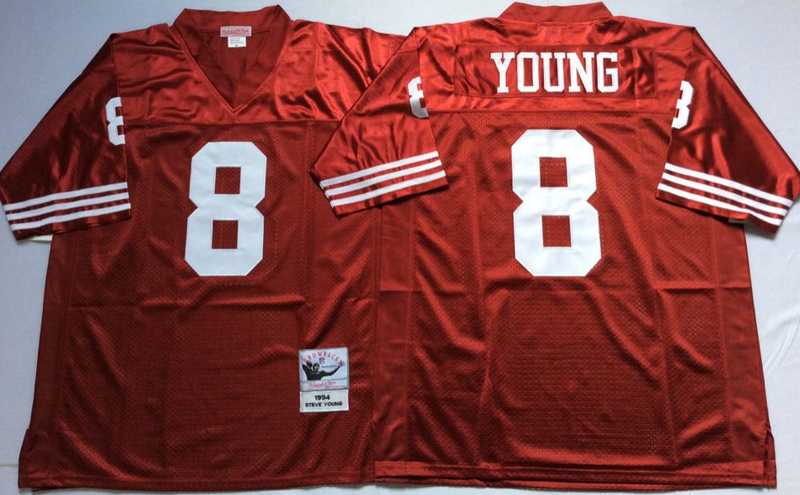 49ers 8 Steve Young Red M&N Throwback Jersey->nfl m&n throwback->NFL Jersey